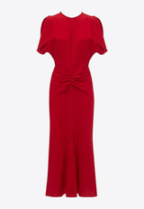 Victoria Beckham Gathered Waist Midi Dress Red 1324WDR005227ARED