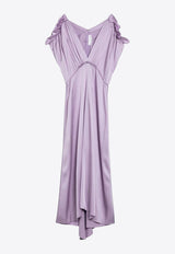 Victoria Beckham V-neck Ruffled Satin Midi Dress Lilac 1324WDR005613APL/P_VIBEC-PE