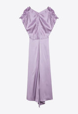 Victoria Beckham V-neck Ruffled Satin Midi Dress Lilac 1324WDR005613APL/P_VIBEC-PE