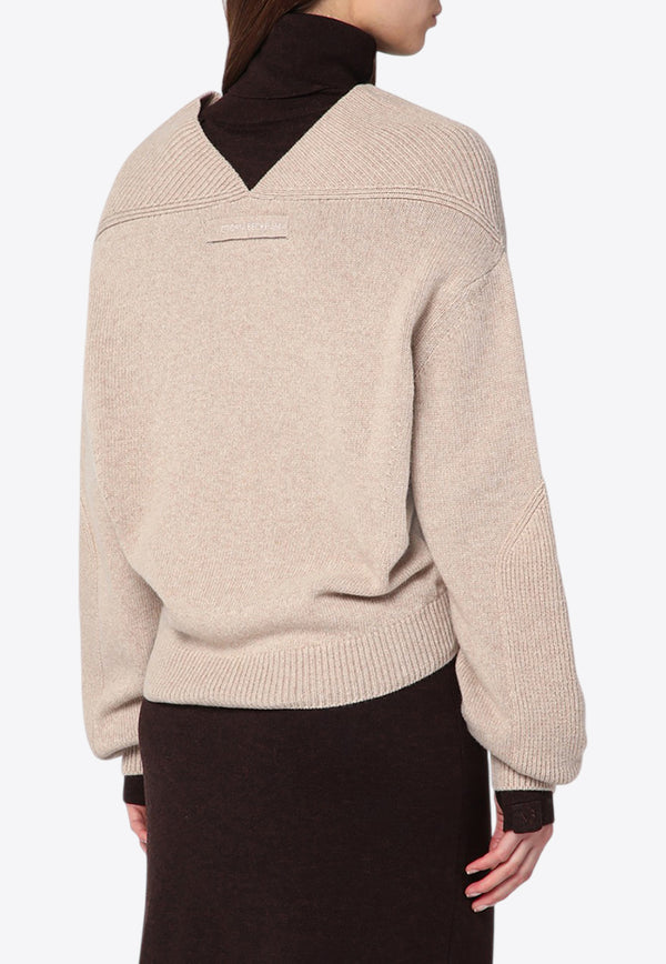 Victoria Beckham V-neck Sweater in Wool and Cashmere Sand 1325KJU006421AWO/R_VIBEC-SA