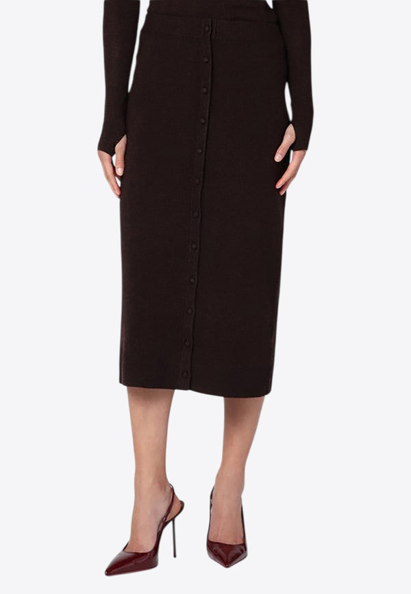 Victoria Beckham Midi Skirt in Wool-Blend  Chocolate 1325KSK006604AWO/R_VIBEC-DC