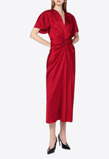 Victoria Beckham Draped Midi Dress with Gathered-Waist Red 1325WDR005195DVI/R_VIBEC-RO
