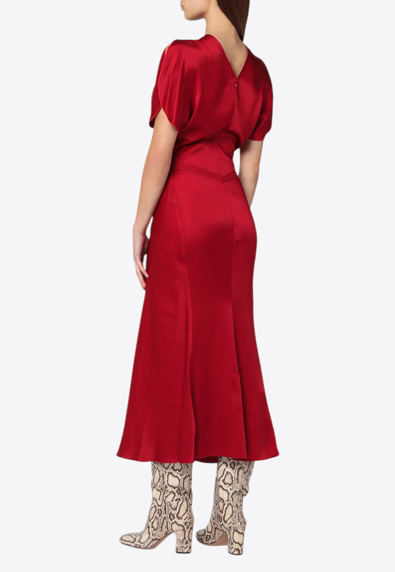 Victoria Beckham Midi Dress with Gathered-Waist Red 1325WDR005227DSI/R_VIBEC-RO