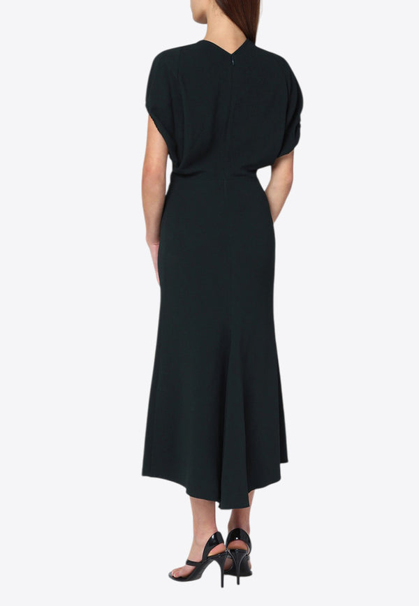 Victoria Beckham V-neck Midi Satin Dress Dark Green 1325WDR006381AVI/R_VIBEC-DP