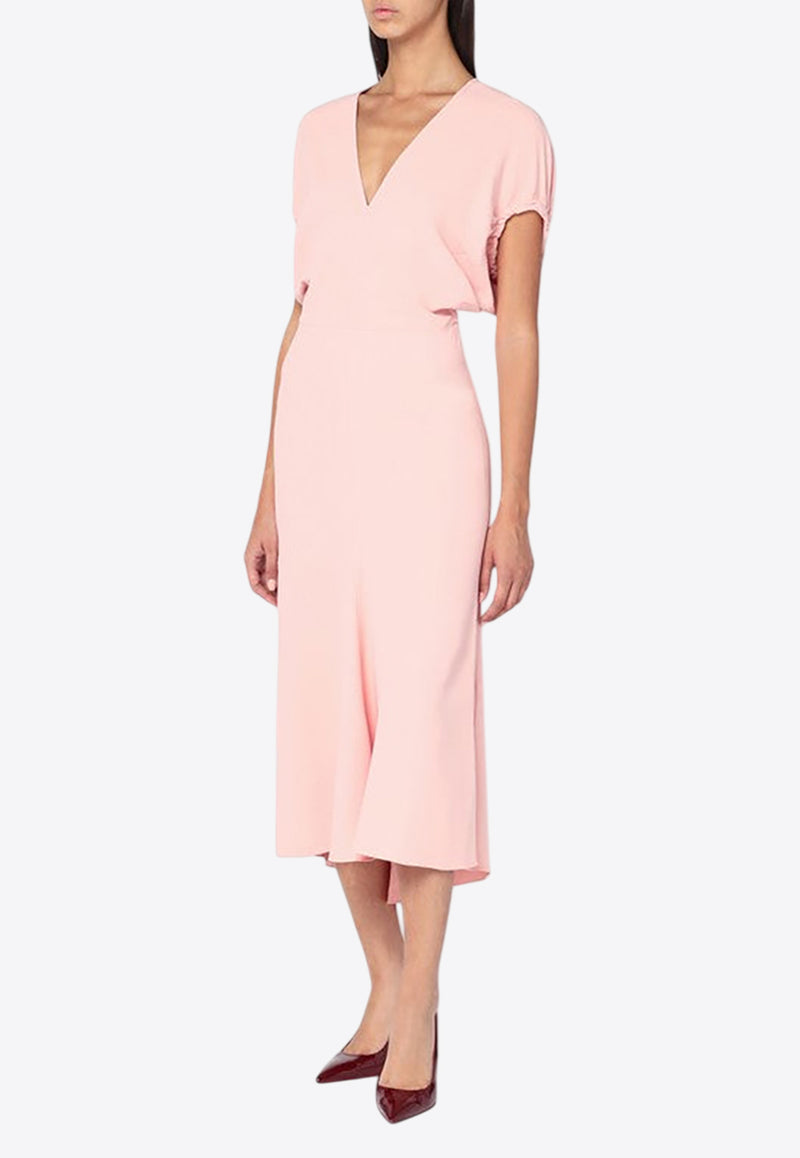Victoria Beckham V-neck Midi Satin Dress Pink 1325WDR006381AVI_VIBEC-AP
