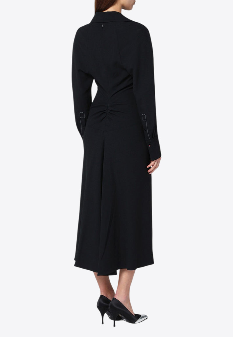 Victoria Beckham Satin Midi Shirt Dress Black 1325WDR006598AVI/R_VIBEC-BLK