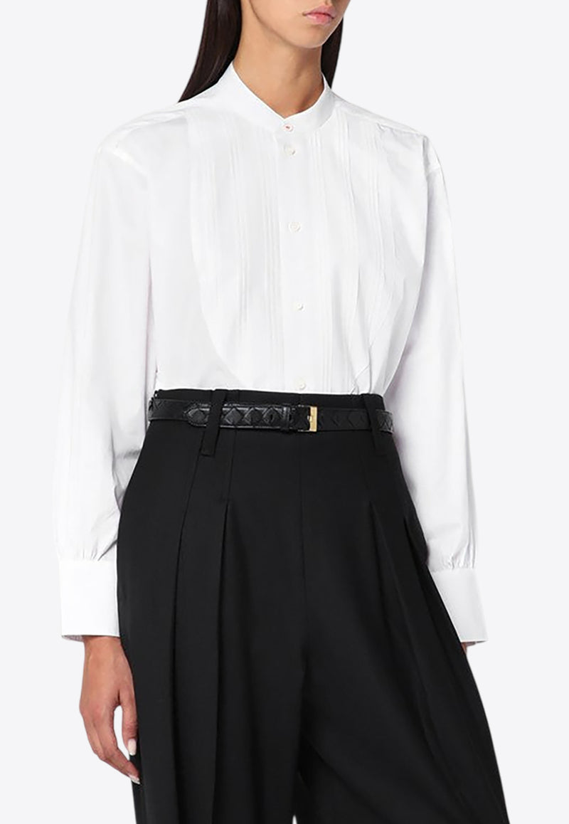 Victoria Beckham Pleated Plastron Long-Sleeved Shirt White 1325WSH006461ACO/R_VIBEC-WHT