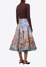 Zimmermann Illustration Godet Floral Midi Skirt Blue 1358SF241BLUE