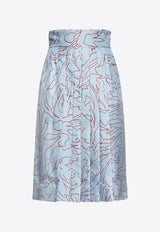 Salvatore Ferragamo Printed Silk Knee-Length Skirt Blue 13A890 S 759460 FONDO CORN