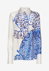 Salvatore Ferragamo Jungle Print Silk Shirt 13C603 C 765588 TONI LAPIS Blue