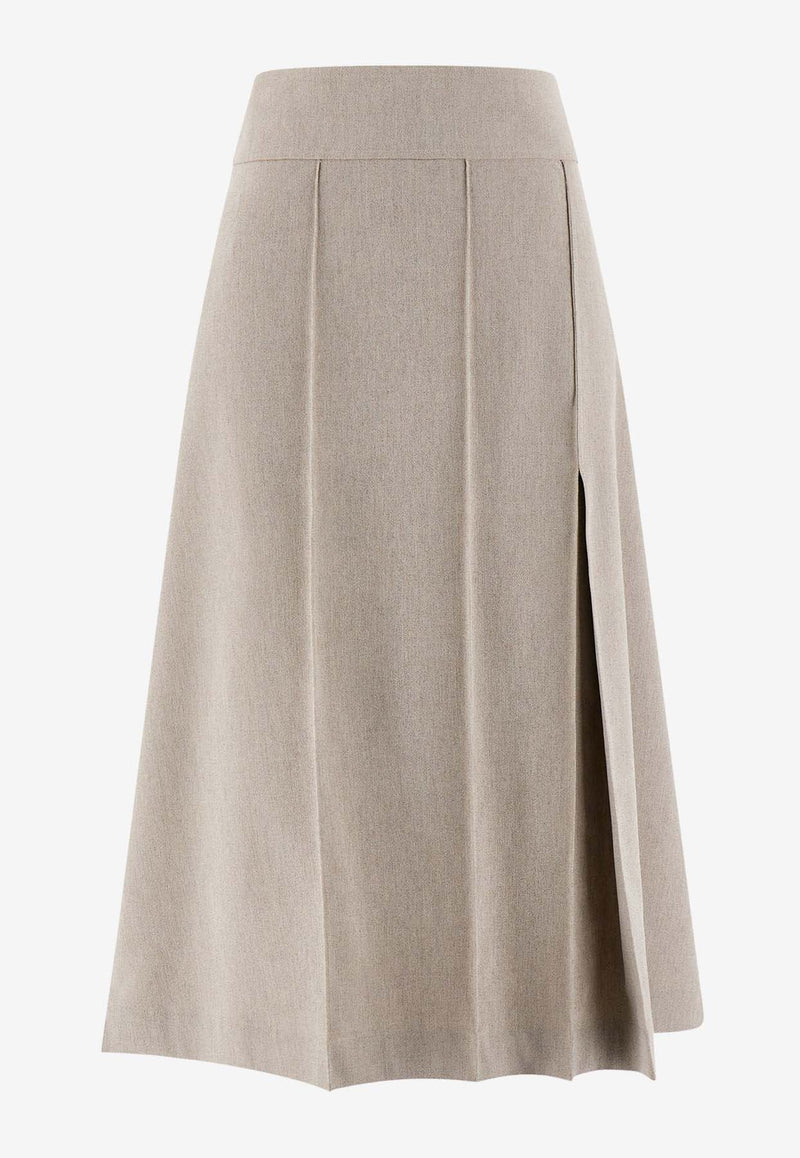 Salvatore Ferragamo Pleated Midi Skirt 13F774 S 775669 SAND Beige