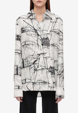 Salvatore Ferragamo Veliero Print Silk Shirt 13F799 C 775615 WHITE/NERO Monochrome