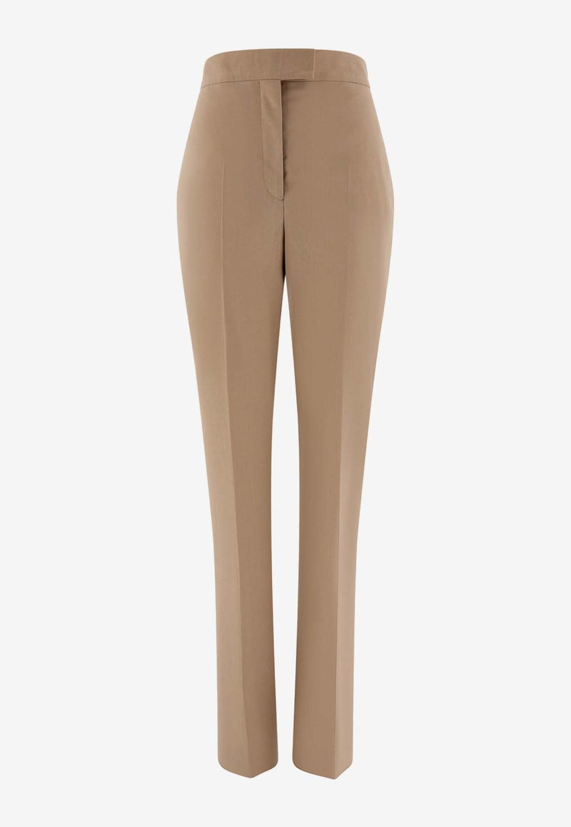 Salvatore Ferragamo High-Waist Wool Pants 13F923 P 775854 DARK SAND Beige