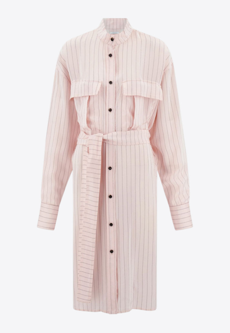 Ferragamo Pinstriped Midi Shirt Dress Pink 13H098 A 783045 POWDER/NERO