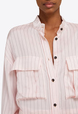 Ferragamo Pinstriped Midi Shirt Dress Pink 13H098 A 783045 POWDER/NERO