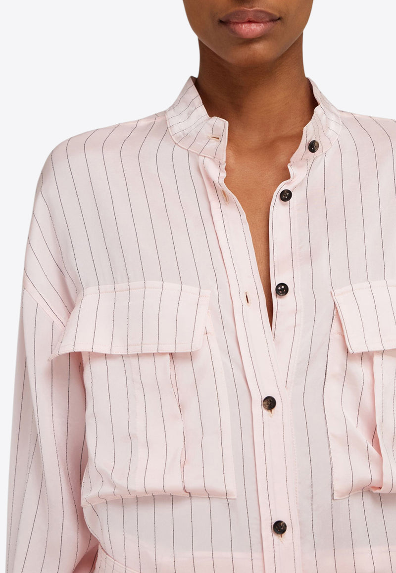 Ferragamo Pinstriped Midi Shirt Dress Pink 13H098 A 783045 POWDER/NERO
