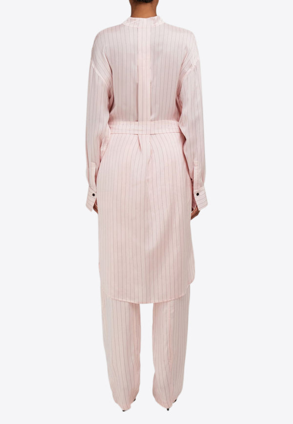 Ferragamo Pinstriped Midi Shirt Dress Pink 13H098 A 783045 POWDER/NERO