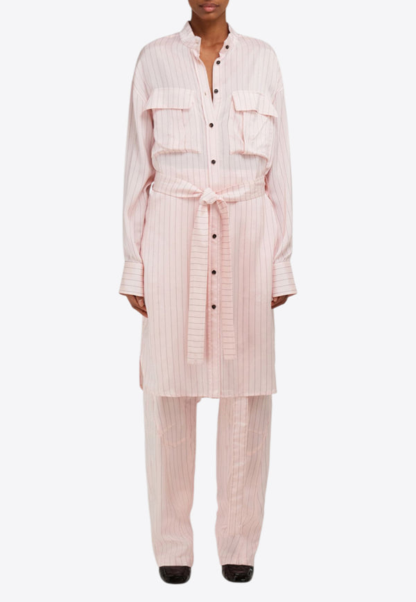 Ferragamo Pinstriped Midi Shirt Dress Pink 13H098 A 783045 POWDER/NERO
