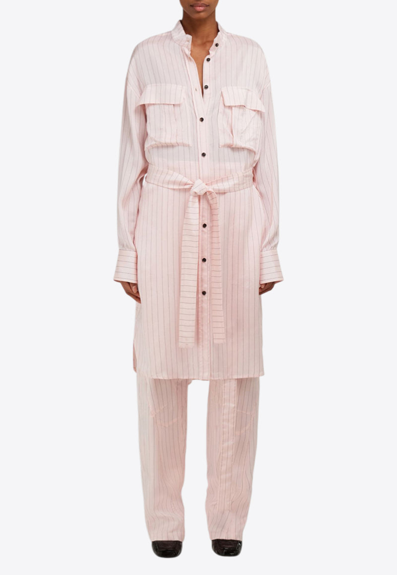 Ferragamo Pinstriped Midi Shirt Dress Pink 13H098 A 783045 POWDER/NERO