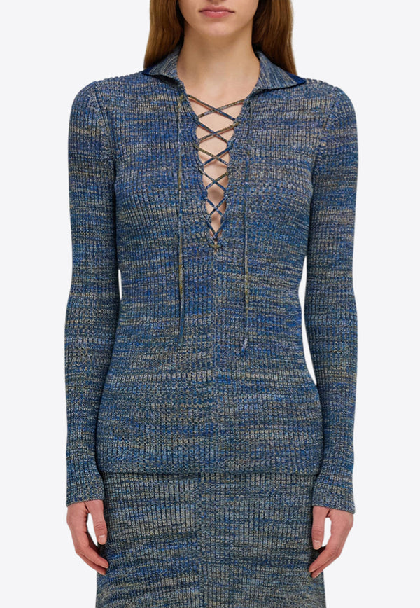 Ferragamo V-neck Knitted Polo Sweater Blue 13H166 E 786029 TONIKLEINBLUEMULT