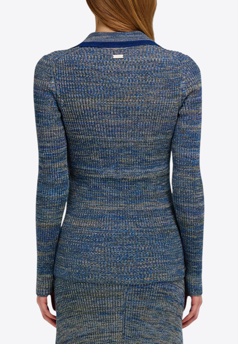 Ferragamo V-neck Knitted Polo Sweater Blue 13H166 E 786029 TONIKLEINBLUEMULT