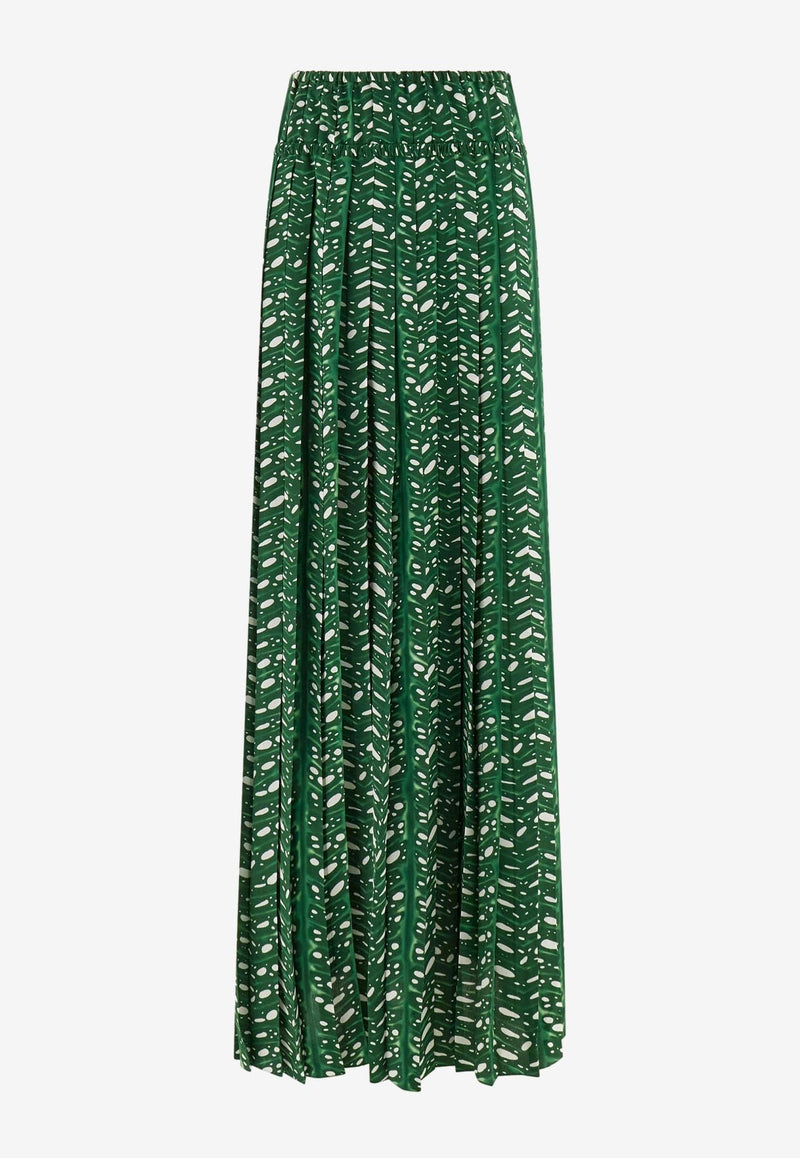 Ferragamo Tropical Forest Pleated Maxi Skirt Green 13H208 S 785398 GREEN