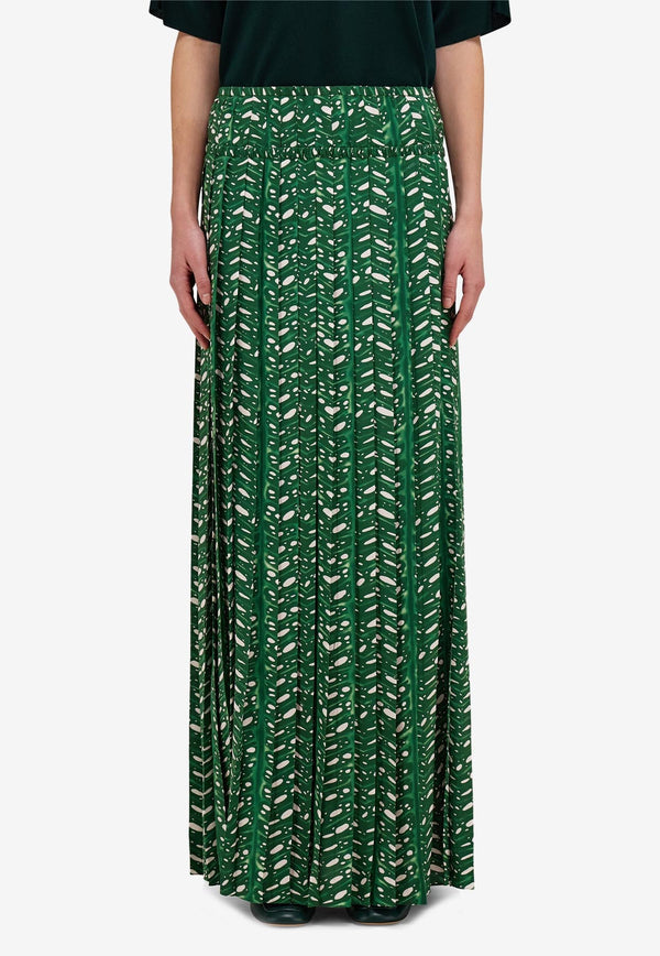 Ferragamo Tropical Forest Pleated Maxi Skirt Green 13H208 S 785398 GREEN