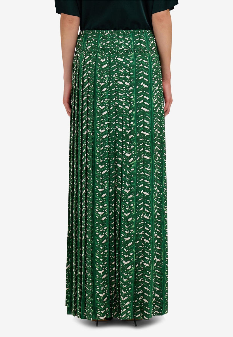 Ferragamo Tropical Forest Pleated Maxi Skirt Green 13H208 S 785398 GREEN