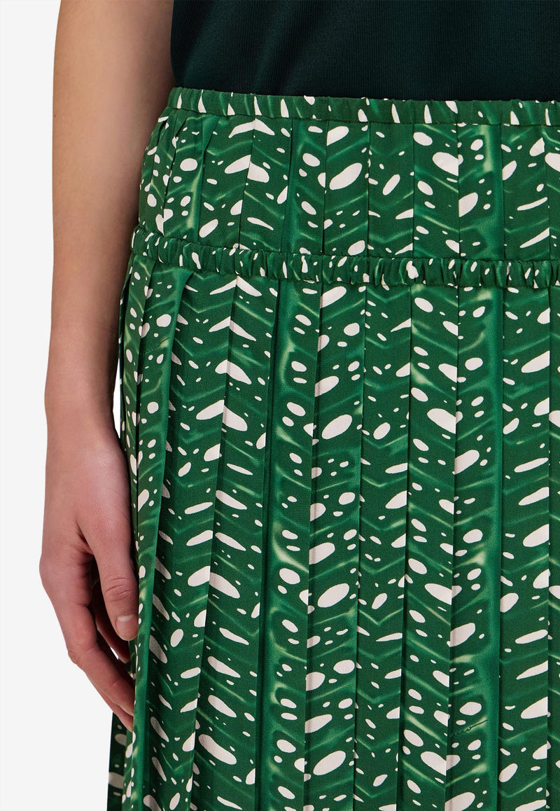 Ferragamo Tropical Forest Pleated Maxi Skirt Green 13H208 S 785398 GREEN
