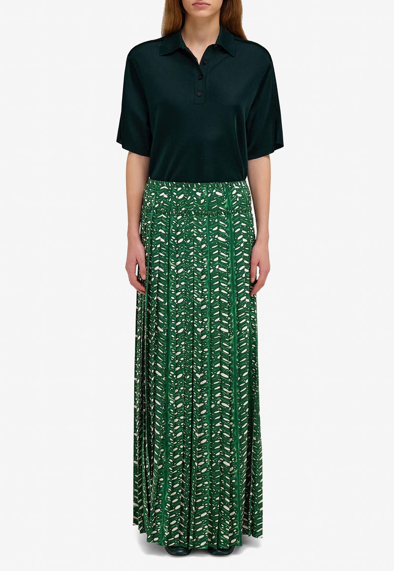 Ferragamo Tropical Forest Pleated Maxi Skirt Green 13H208 S 785398 GREEN