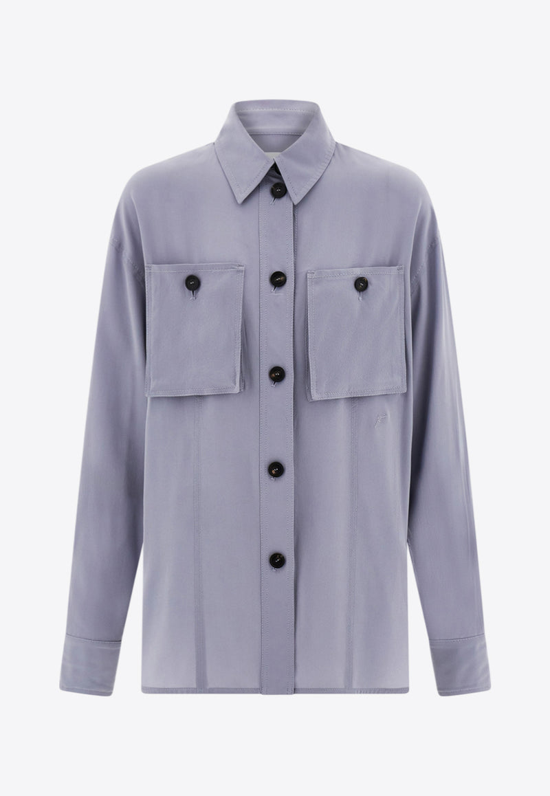 Ferragamo Long Sleeved Button-Up Silk Shirt Gray 13H210 C 785704 FOG GRAY