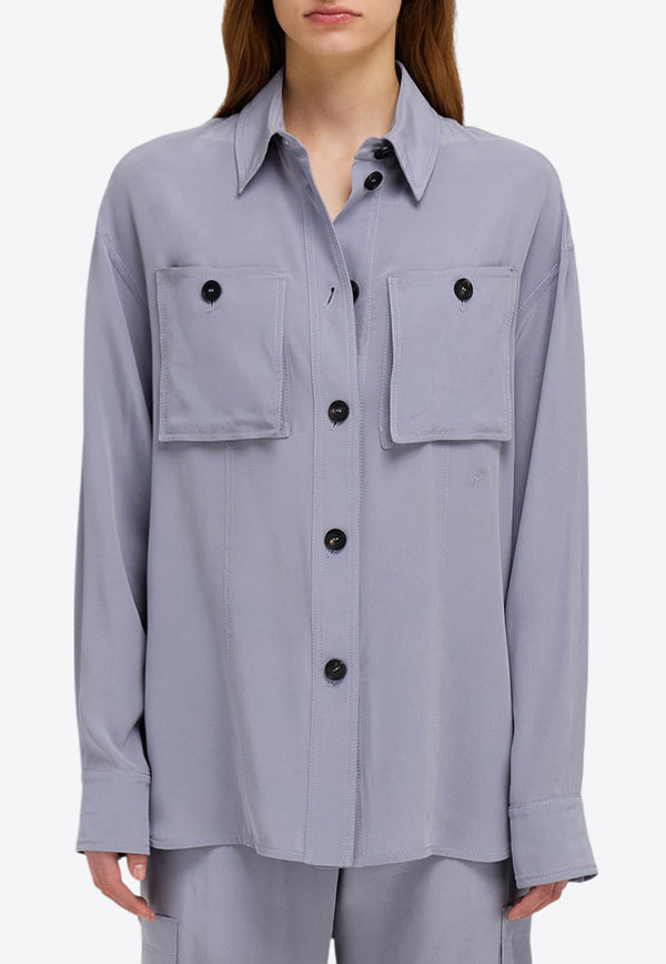 Ferragamo Long Sleeved Button-Up Silk Shirt Gray 13H210 C 785704 FOG GRAY