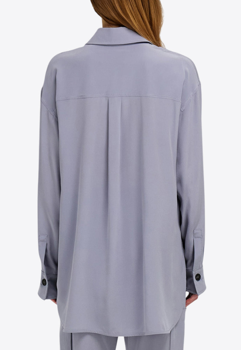 Ferragamo Long Sleeved Button-Up Silk Shirt Gray 13H210 C 785704 FOG GRAY