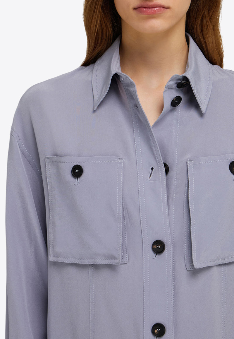 Ferragamo Long Sleeved Button-Up Silk Shirt Gray 13H210 C 785704 FOG GRAY