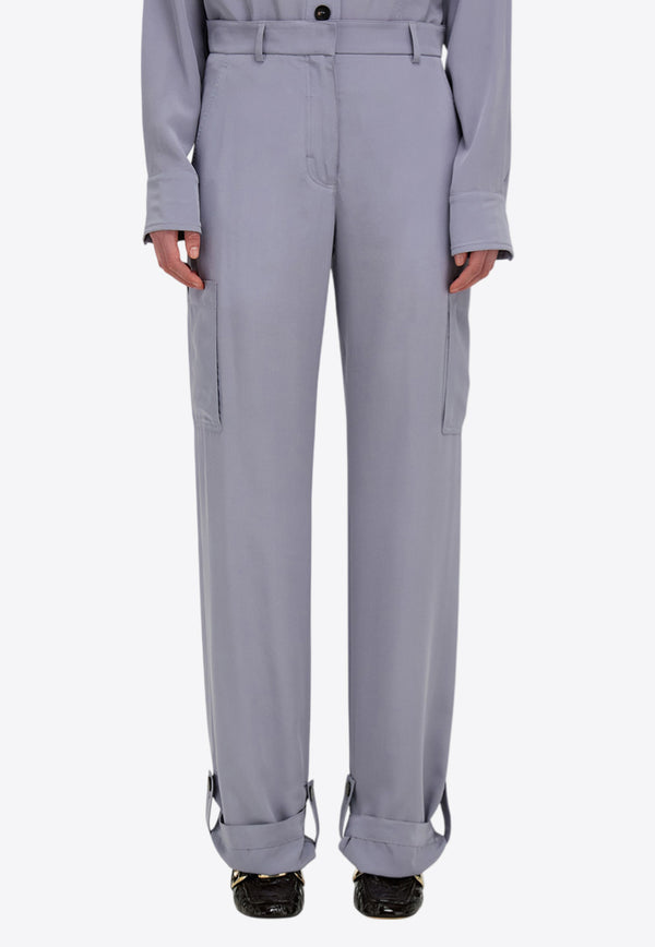 Ferragamo Straight-Leg Silk Cargo Pants Gray 13H216 P 784714 FOG GRAY