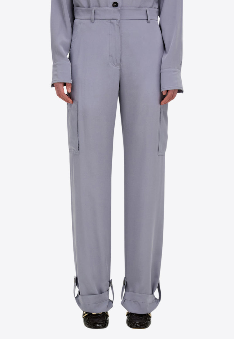 Ferragamo Straight-Leg Silk Cargo Pants Gray 13H216 P 784714 FOG GRAY