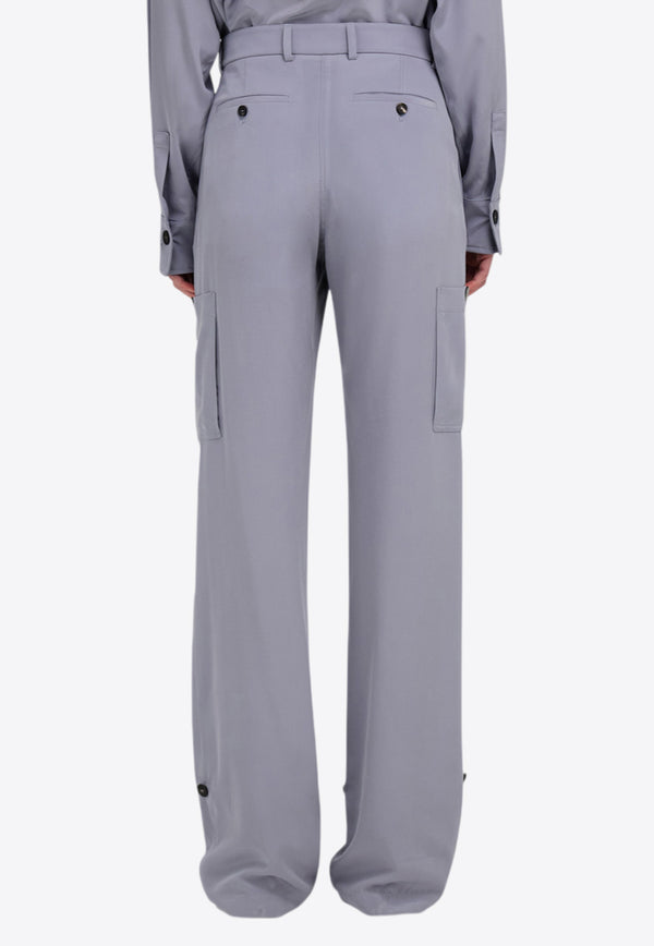 Ferragamo Straight-Leg Silk Cargo Pants Gray 13H216 P 784714 FOG GRAY