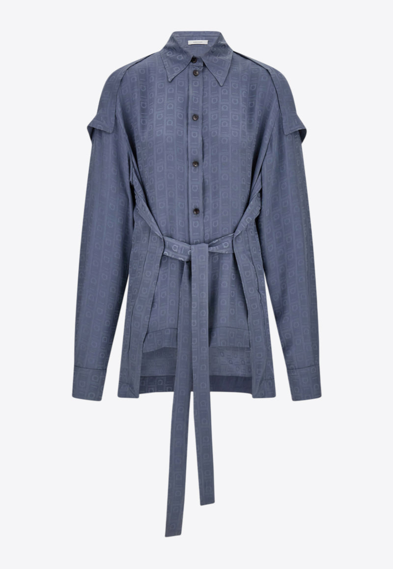 Ferragamo All-Over Monogram Button-Up Shirt Graphite 13H313 C 785406 GRAPHITE