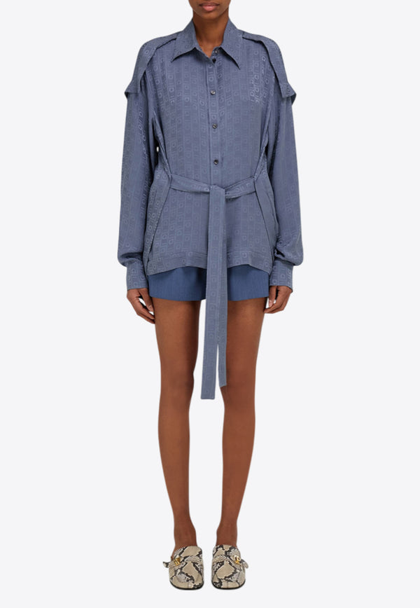 Ferragamo All-Over Monogram Button-Up Shirt Graphite 13H313 C 785406 GRAPHITE