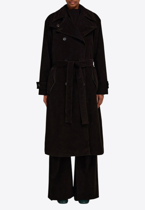 Ferragamo Double-Breasted Corduroy Trench Coat Dark Brown 13H371 T 785022 DARK EXPRESSO