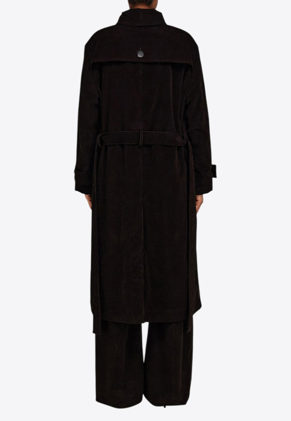 Ferragamo Double-Breasted Corduroy Trench Coat Dark Brown 13H371 T 785022 DARK EXPRESSO