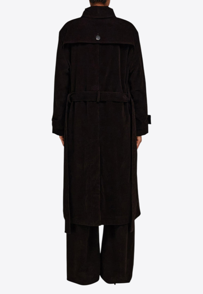 Ferragamo Double-Breasted Corduroy Trench Coat Dark Brown 13H371 T 785022 DARK EXPRESSO