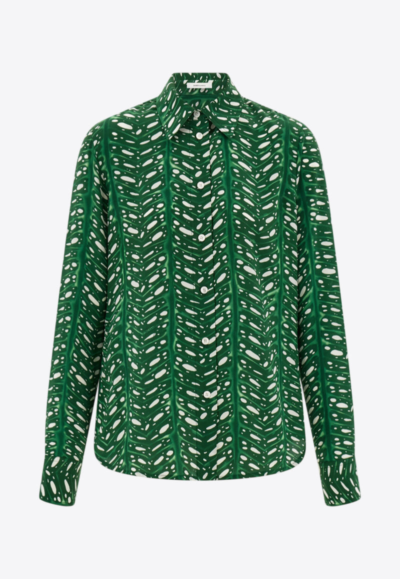 Ferragamo Tropical Forest Button-Up Shirt Green 13H409 C 785553 GREEN