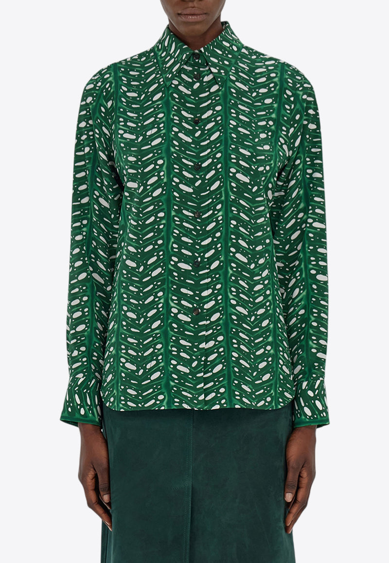 Ferragamo Tropical Forest Button-Up Shirt Green 13H409 C 785553 GREEN
