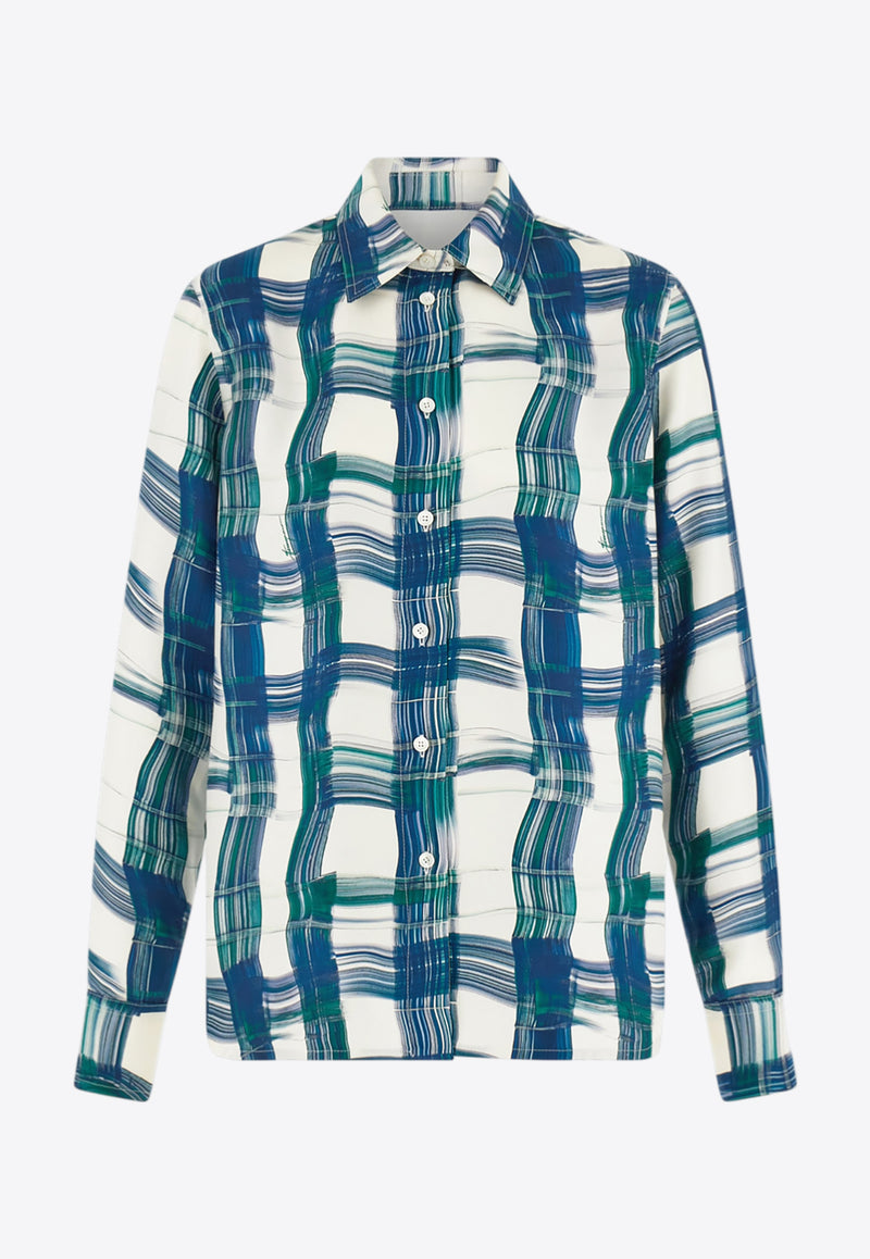 Ferragamo Tartan Check Button-Up Silk Shirt Multicolor 13H410 C 785793 NEW NAVY/MOSS
