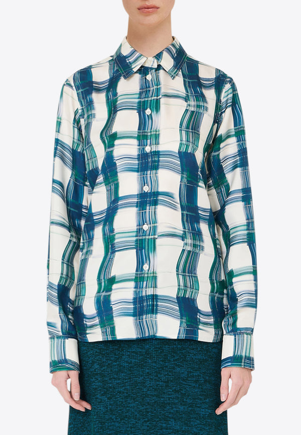Ferragamo Tartan Check Button-Up Silk Shirt Multicolor 13H410 C 785793 NEW NAVY/MOSS
