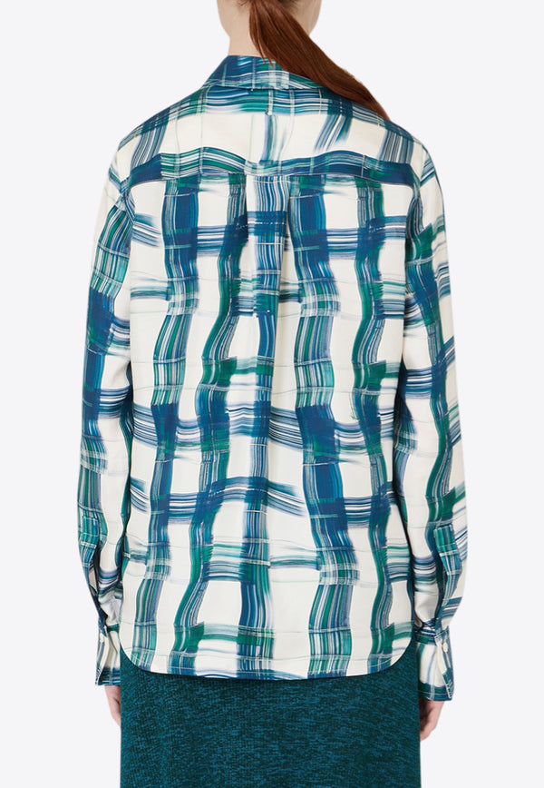 Ferragamo Tartan Check Button-Up Silk Shirt Multicolor 13H410 C 785793 NEW NAVY/MOSS