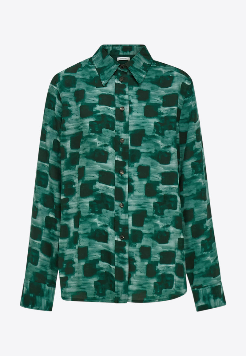 Ferragamo Graphic Print Button-Up Shirt Green 13H413 C 785692 MOSS