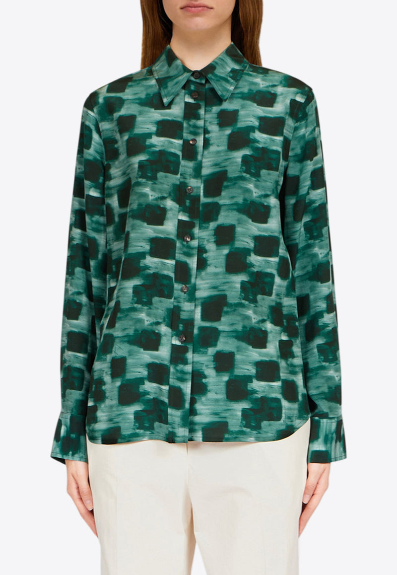 Ferragamo Graphic Print Button-Up Shirt Green 13H413 C 785692 MOSS