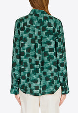Ferragamo Graphic Print Button-Up Shirt Green 13H413 C 785692 MOSS